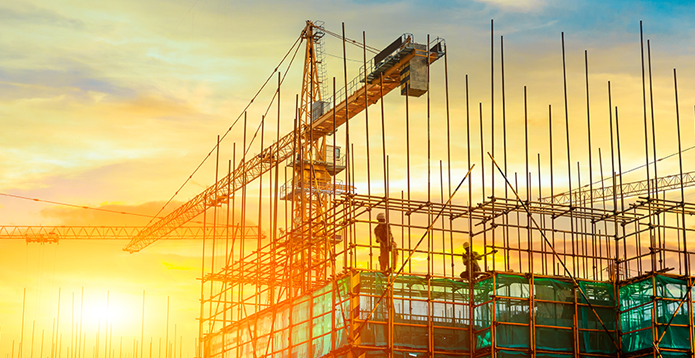 Construction project at sunset