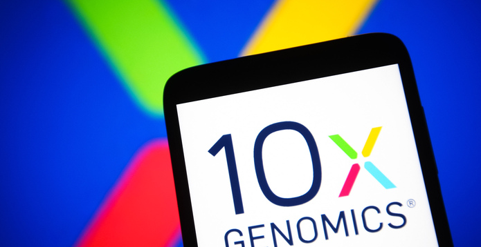 10x Genomics logo on smartphone screen card