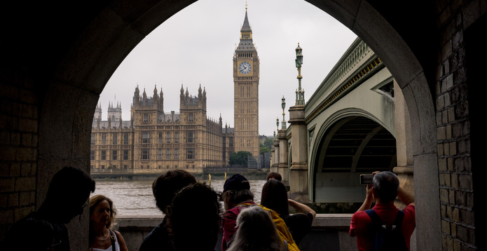Tourists look over to Big Ben