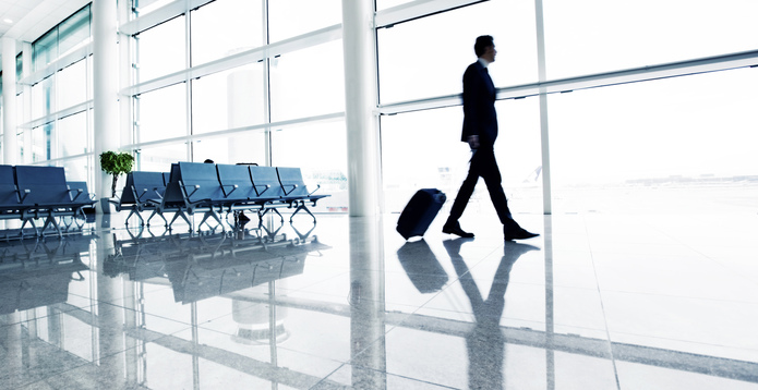 Businessman in empty airport