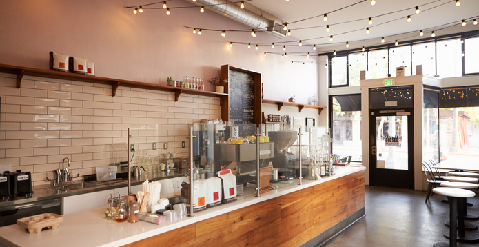 Empty cafe or bar interior, daytime
