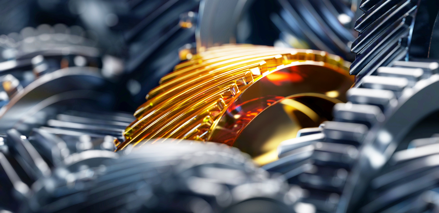 Set of gears with one in gold