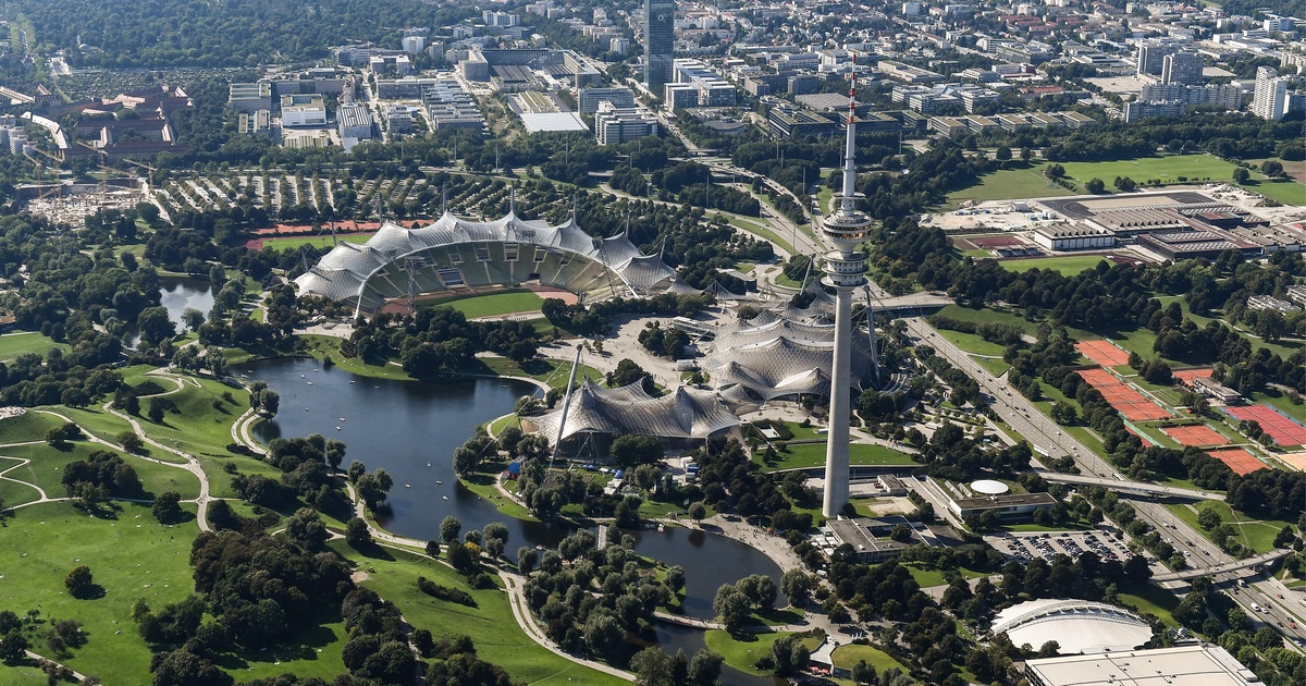Munich Olympic Stadium aerial view SEO